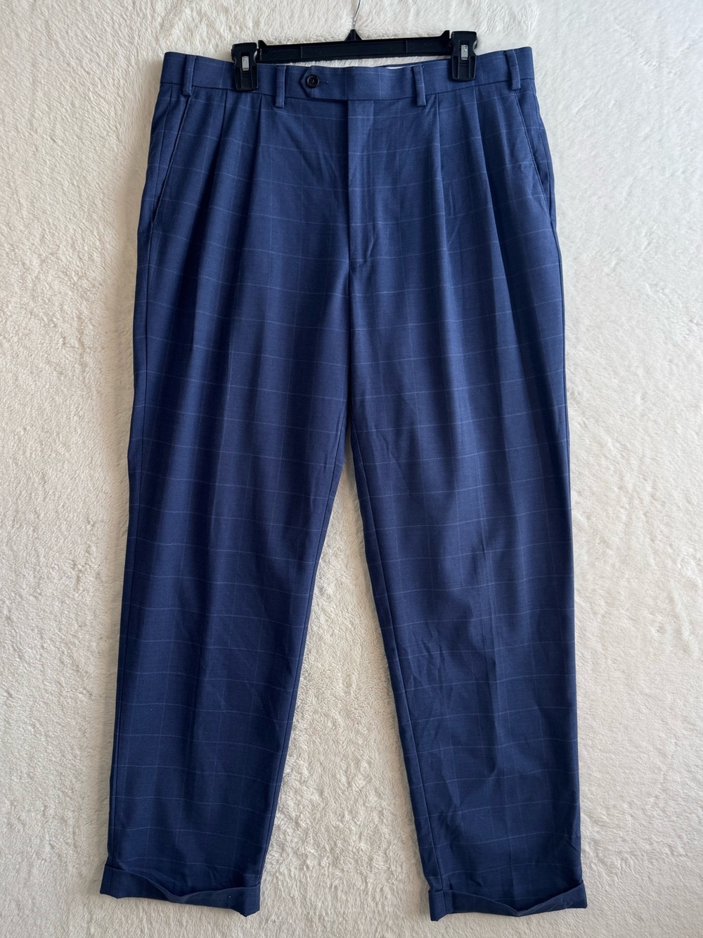 Ralph Lauren Trouser Pants Men’s 36x32 Blue Grid Pockets Preppy Office Business